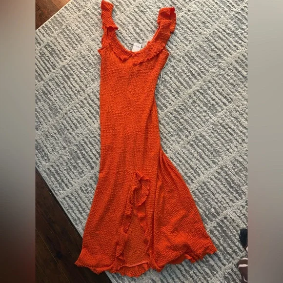 NWT Free people bright orange ruffle low back beach dress size L - Picture 4 of 7